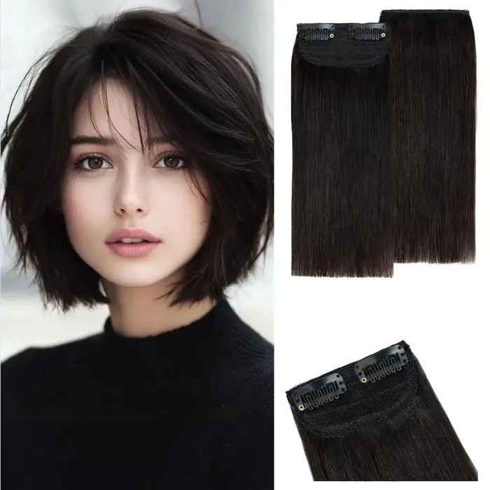 Extensions à clipser en cheveux humains véritables - 5 pièces, design à clip unique - 100% cheveux R