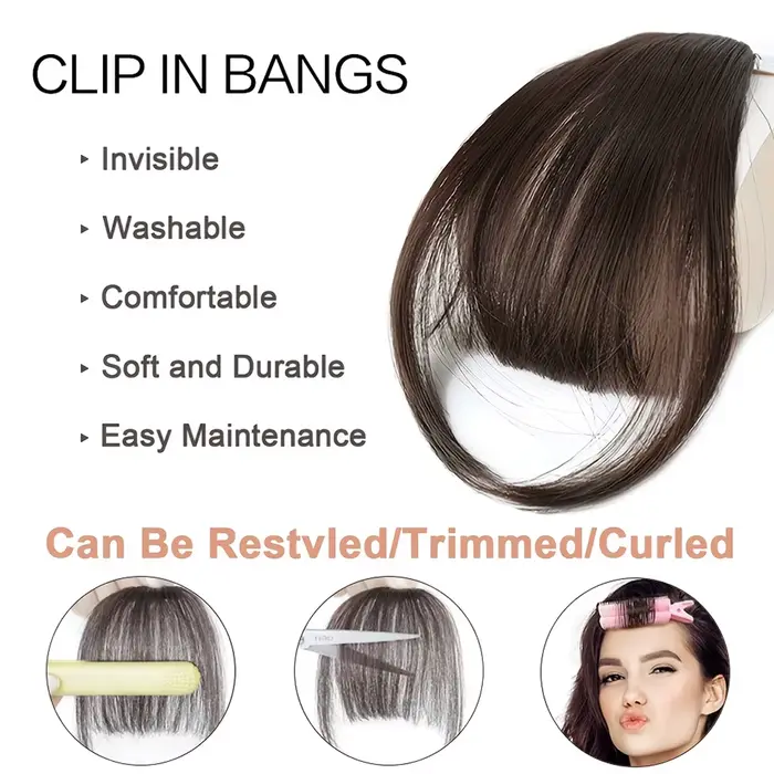 Extensions de cheveux synthétiques bouclées avec frange avant soignée à clipser