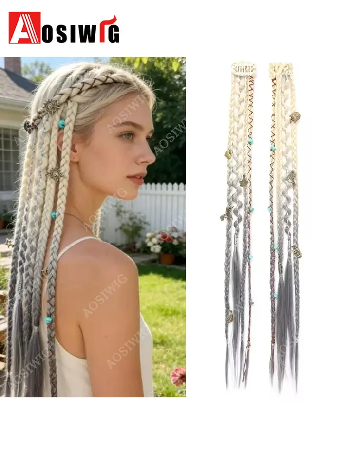 Extensions de cheveux synthétiques ombrées de style bohème, 2 pièces, postiche à clipser, résistant 