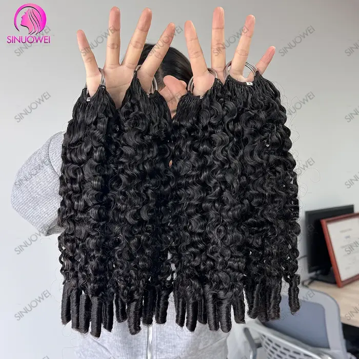 de au cheveux huains, type plume, 12A, bouclés , noir naturel, pré-séparées