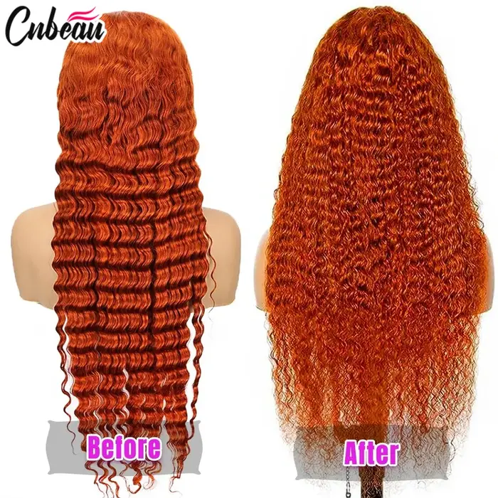 Perruques Lace Front HD Deep Wave en Cheveux Humains de 30 Pouces 13x6/13X4, Perruque Bouclée Orange