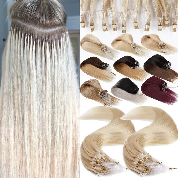 Extensions de cheveux humains 100% naturels à micro-anneaux, tissage droit professionnel avec anneaux pour un look naturel, couleurs 1B-613