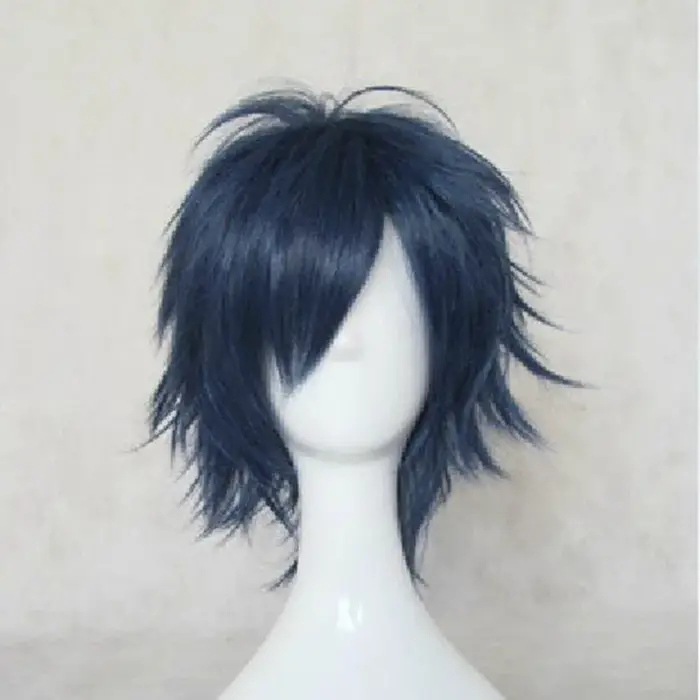 HAIRJOY – perruque de Cosplay synthétique bleue pour hommes, perruques courtes et lisses en couches 