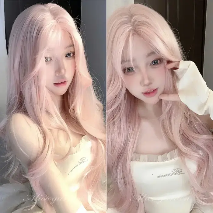 Perruque rose pour femmes perruques de Cosplay longues ondulées