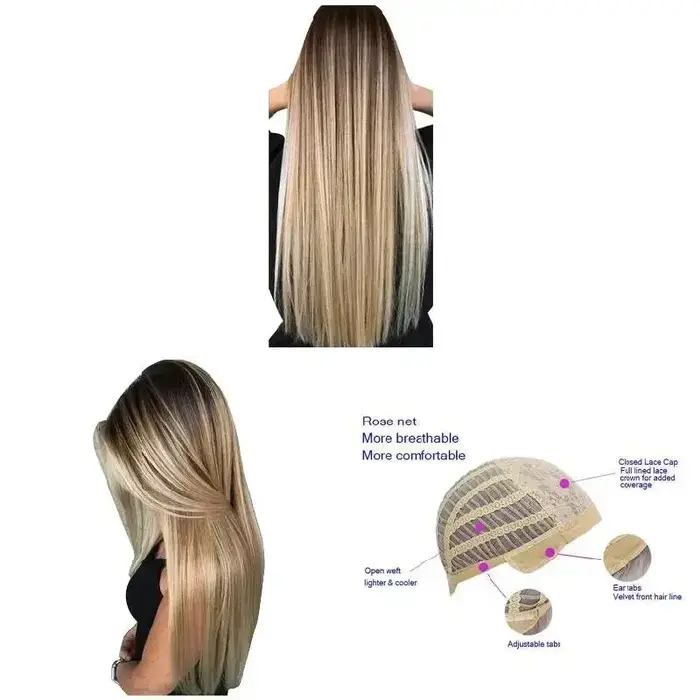 Perruque longue et lisse naturelle pour femmes