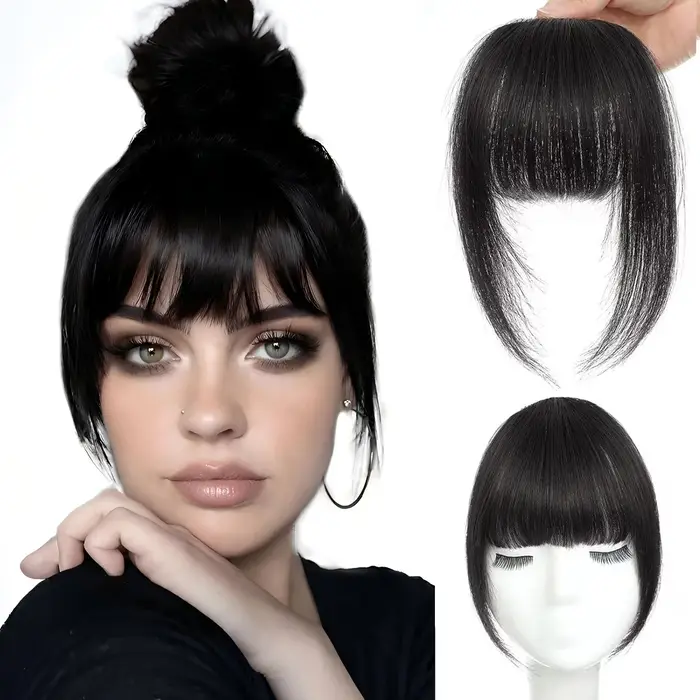 Frange française vaporeuse de cheveux humains avec des tempes