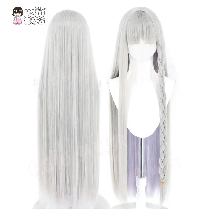 Perruque de cosplay synthétique en fibre Francesca Prelati HSIU, longue, gris argenté mélangé violet taro, pour le jeu Fate/strange