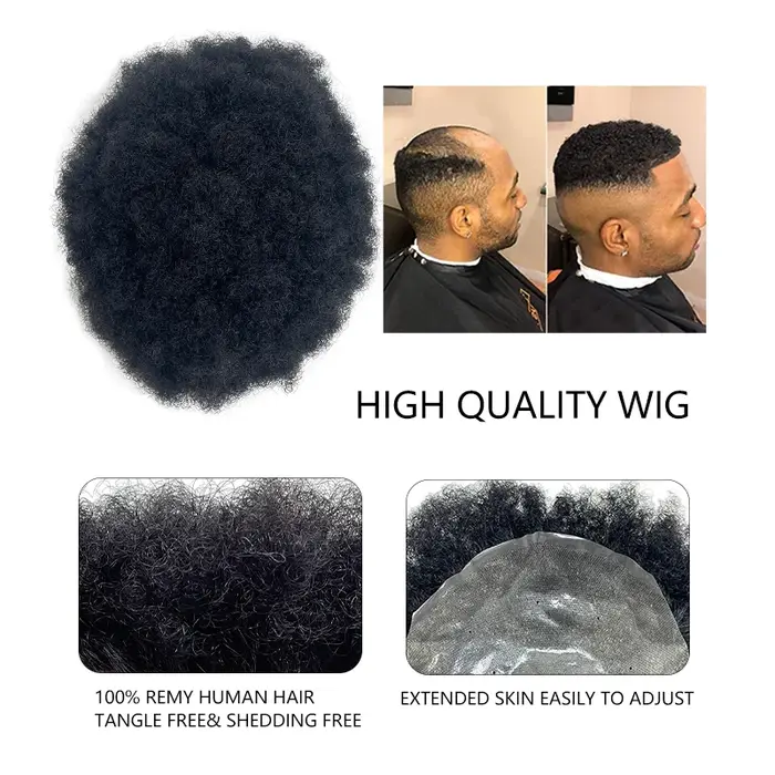 100% cheveux humains hommes PU capillaire prothèse Toppers Afro cheveux bouclés Ultra mince respiran