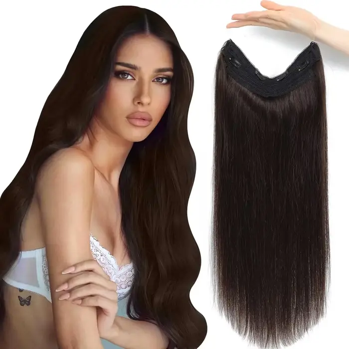 Extensions de cheveux à fil invisible, vrais cheveux humains, brun foncé, Extensions de cheveux invi