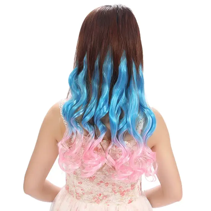 Jeedou une pièce synthétique Clip-in Extension de cheveux Ombre ondulé noir bleu dégradé moderne Cosplay boîte de nuit Style postiche