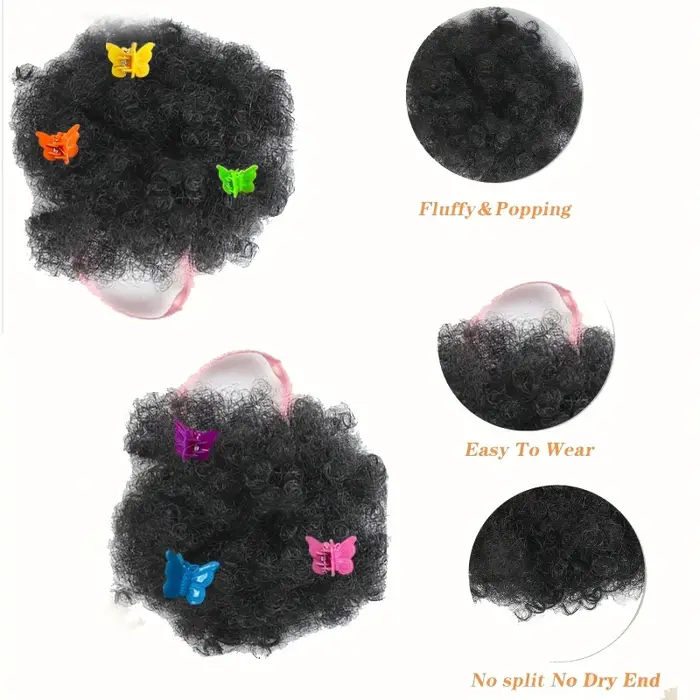 Extensions de cheveux synthétiques bouffantes africaines avec pinces papillon colorées