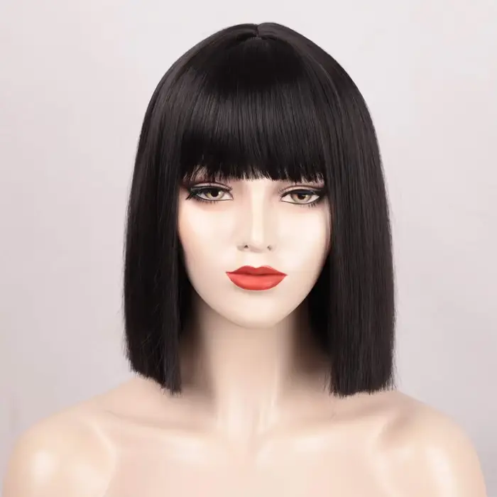 Perruque Bob Noire Courte avec Frange pour Femme