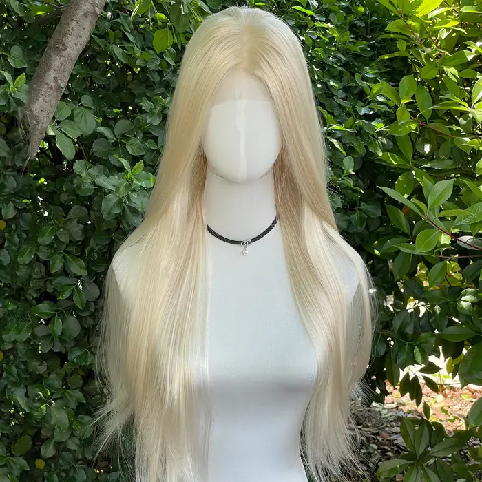 Perruque Lace Front Wig synthétique Blonde claire, 13x4, 26 pouces, longue et lisse, partie libre, d