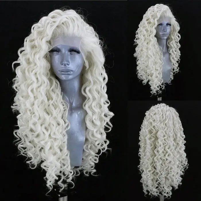 Perruque Lace Front Wig synthétique blonde platine pour femmes