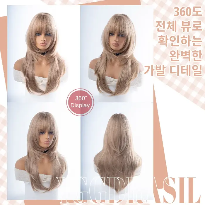 Perruques synthétiques blond miel de style moderne de 26 pouces avec frange
