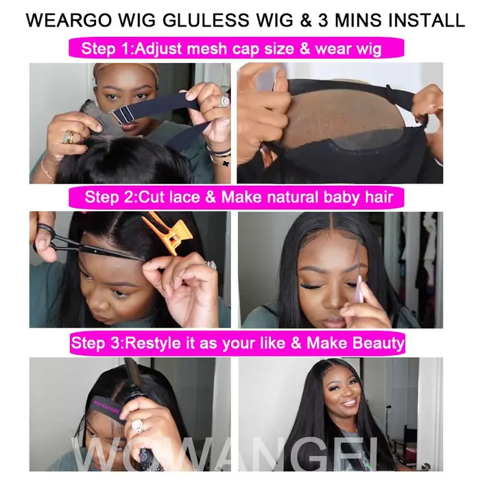 Wow Angel 5x5 Wear Go HD Lace Closure Glueless Wigs 28in Perruque droite malaisienne Perruques humai