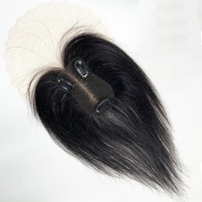 Topper de cheveux humains avec frange de rideau