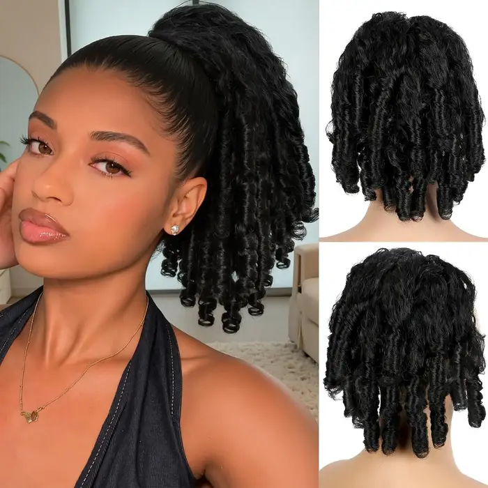 Extension de queue de cheval afro bouclée crépue 12-18 pouces avec cordon de serrage et boucles rebondissantes uniques
