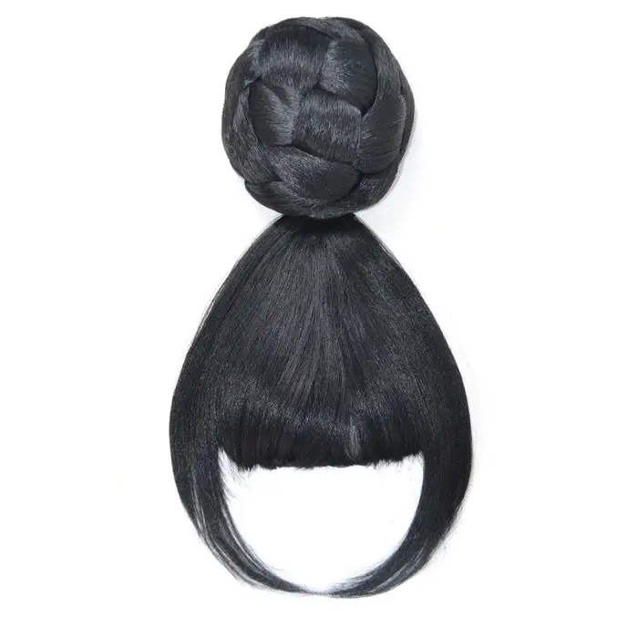 Jeedou Chignon postiche synthétique pince sur Chignon avec frange sphérique Updo couleur noire natur