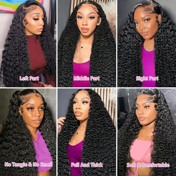 Perruque en cheveux humains couleur naturelle Deep Wave, densité 200, avec dentelle frontale HD 13x4
