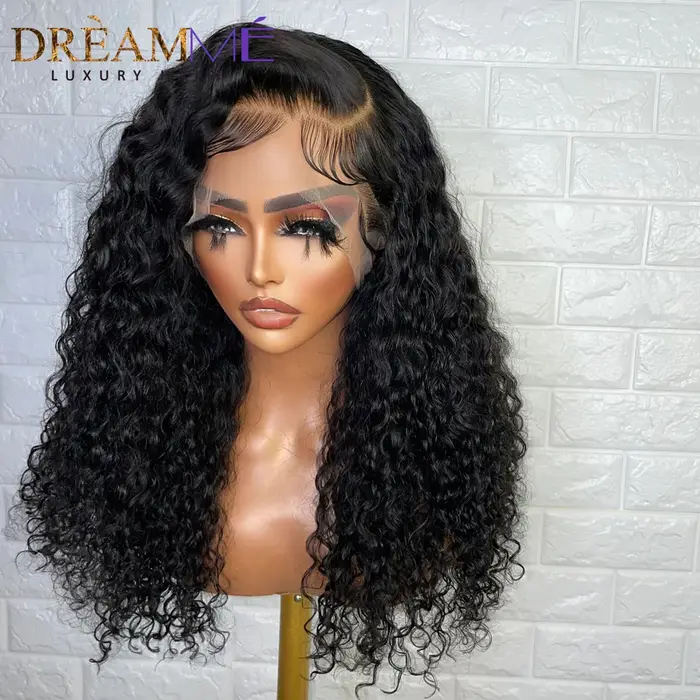 Perruque Full Lace Wig 360 brésilienne naturelle, cheveux bouclés, Deep Wave, Transparent, sans colle, avec sangle invisible, pre-plucked