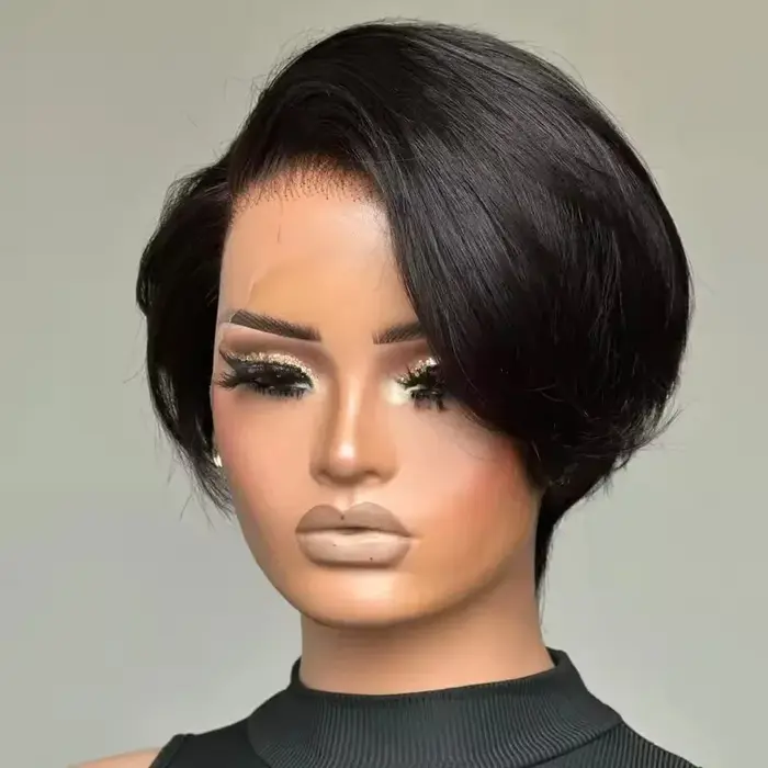 Perruque coupe pixie droite, perruques courtes bob, perruques lace front 13x4, perruque coupe pixie 