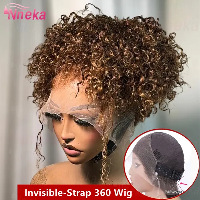 Perruque Lace Frontal Wig sans colle bouclée 360, cheveux naturels, cordon Invisible, 13x6 Hd, P4/27