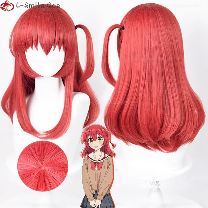 Anime Kita Ikuyo Cosplay perruque 50 cm court rouge