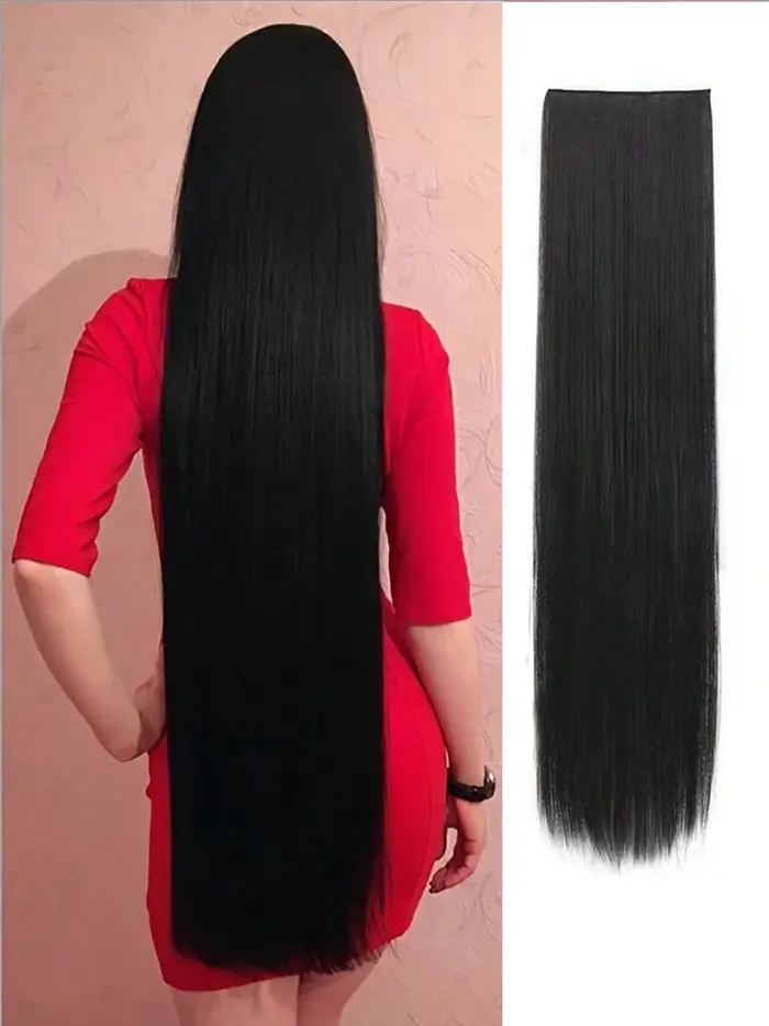 24 pouces/32 pouces/40 pouces postiches synthétiques longues droites pince dans les Extensions de cheveux noir naturel