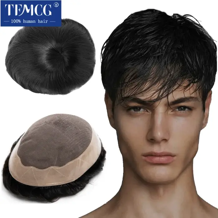 Hommes perruque cheveux humains toupet Mono mâle perruque 130% densité Durable mâle cheveux prothèse