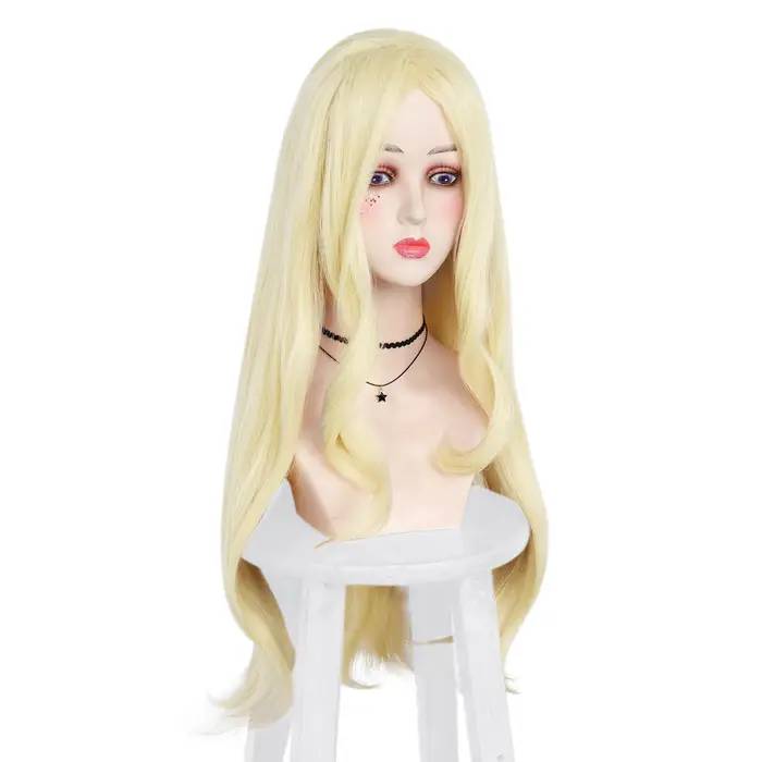 Perruque synthétique réaliste longue et ondulée blond clair
