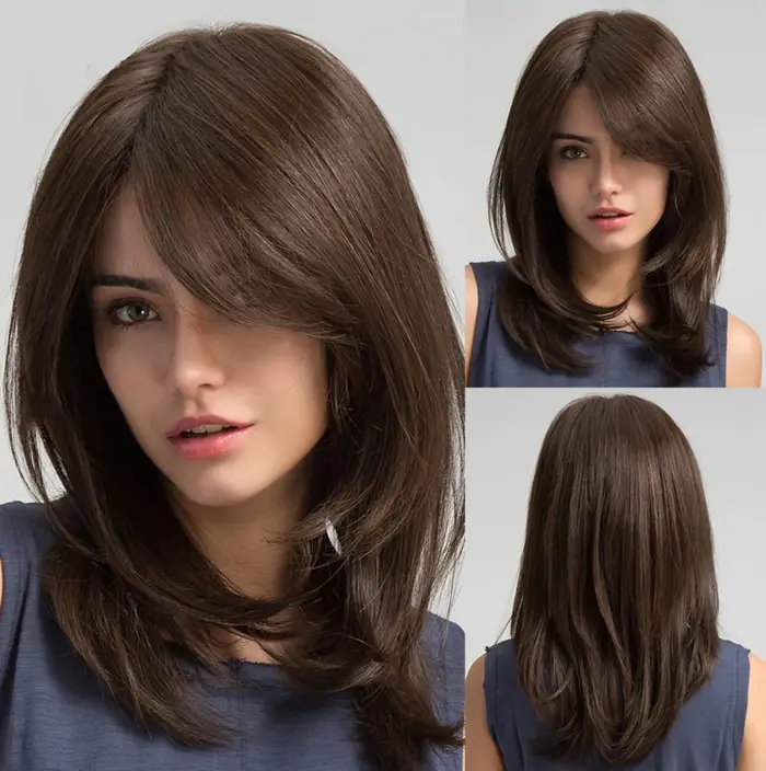 Perruques synthétiques longues blondes en couches pour femmes, perruque avec frange, cheveux lisses 