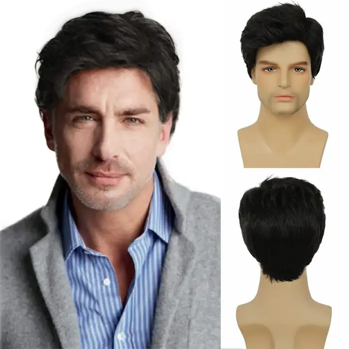 Perruque synthétique pour hommes cheveux courts perruques de remplacement