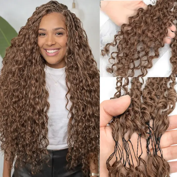 Extensions de cheveux humains pré-séparées Chocorate Brown Deep Wave pour tresses, cheveux à crochet