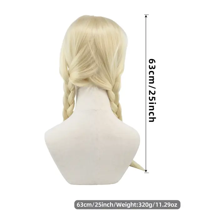 Perruque blonde à double tresse avec frange