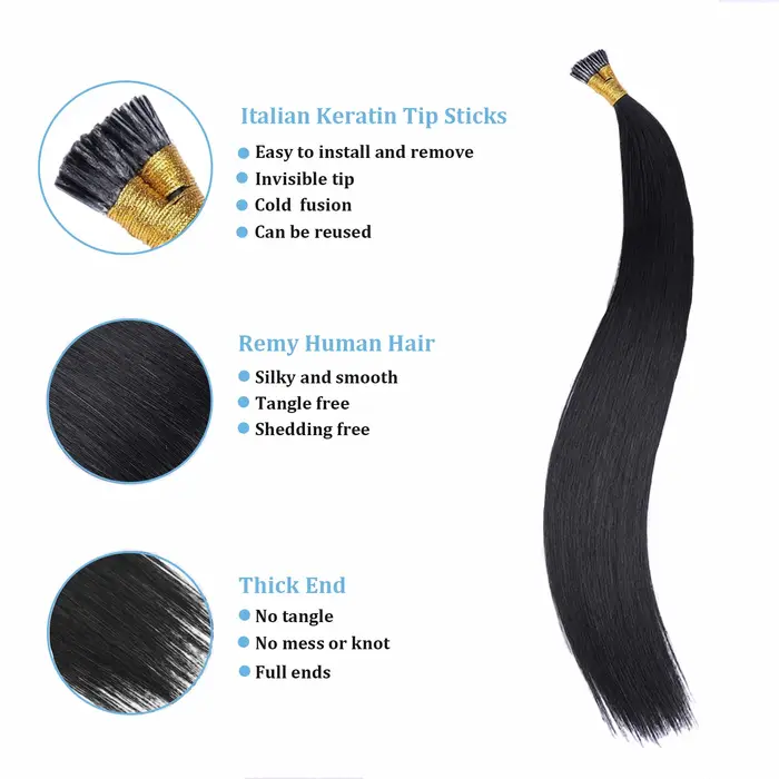 Extensions de cheveux humains à pointe droite