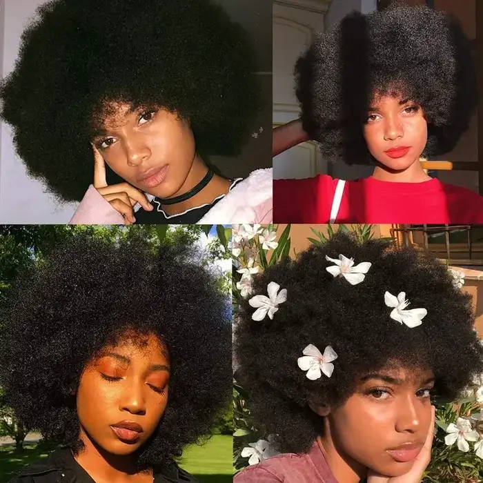 Perruque courte bouclée afro kinky en cheveux humains péruviens 100% naturels