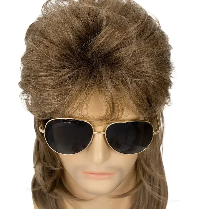 Perruques Mullet Synthétiques pour Hommes, Accessoire de Fête Fantaisie Noir pour Costumes Années 70 et 80, Perruque de Cosplay