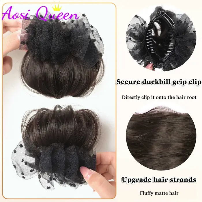 Extensions de chignon synthétiques avec pince à griffes et décoration en tulle