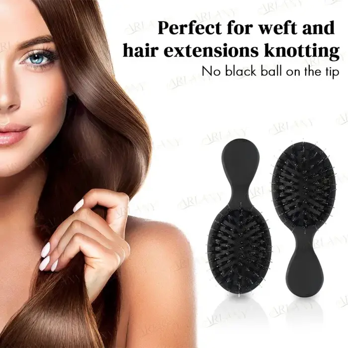 Brosse à cheveux en poils de sanglier à finition mate avec dents en nylon pour extensions