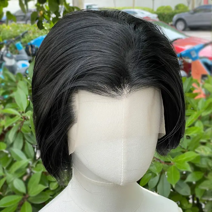 Perruque Lace Front Wig synthétique noire de jais de veuve pour hommes