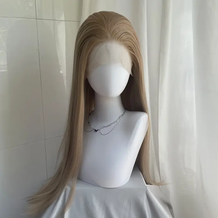 Perruque Lace Front Wig synthétique Blonde miel 13x4, 26 pouces, perruques longues et lisses sans colle, résistantes à la chaleur, partie libre pour femmes
