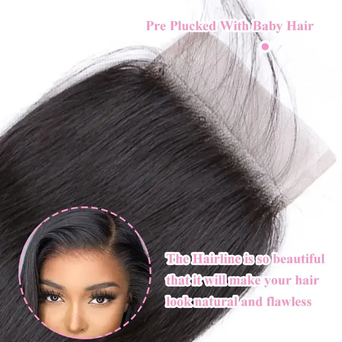 Extensions de cheveux humains brésiliens lisses, 3 mèches avec closure HD 4x4 pré-épilée, couleur no