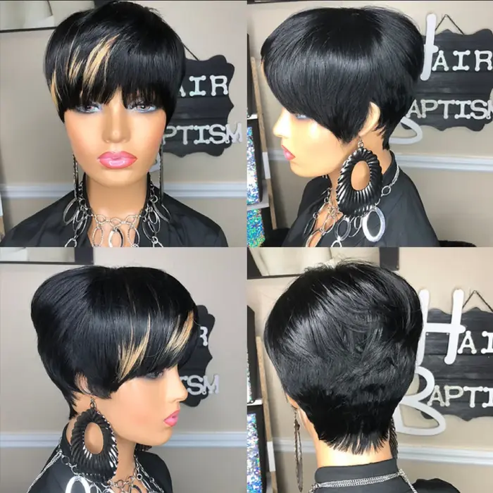 WIGERA-Perruque Synthétique Courte Droite à Reflets, Coupe Pixie, Bob, Ombre, Miel, Bronw Clair, Mél
