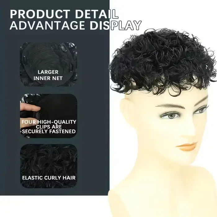 Perruque de cheveux humains noirs naturels pour hommes
