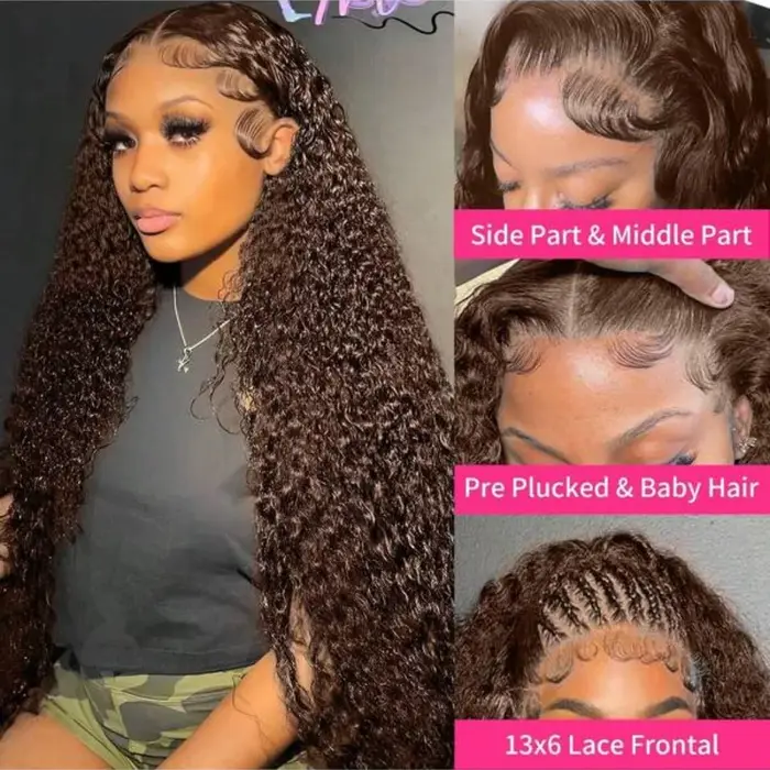 Perruques en cheveux humains brun chocolat 13x4