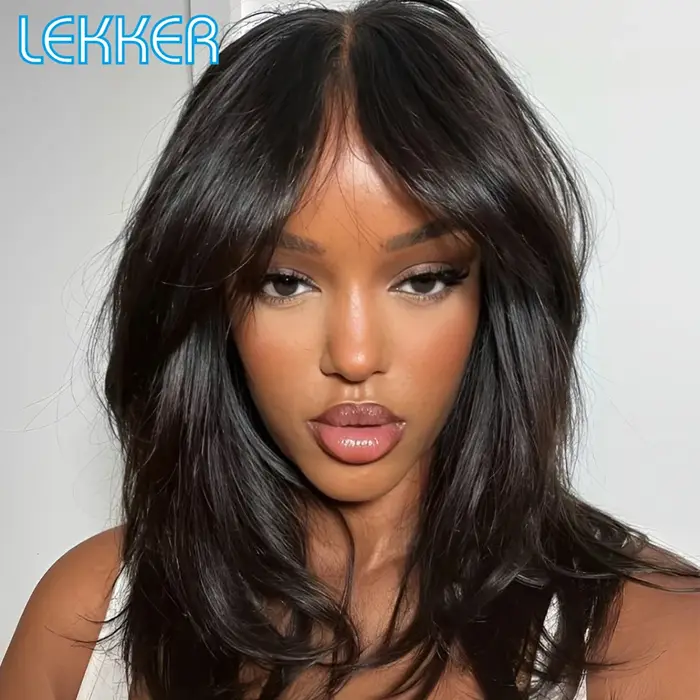 Lekker-Perruque Brésilienne Naturelle Remy, Cheveux Courts, Deep Wavy, 13x1 T, 14 Pouces, Partie Cen