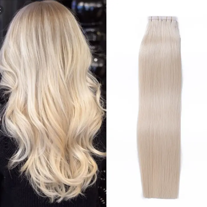 Extensions de cheveux humains vierges russes de haute qualité, en gros, avec bandes adhésives, 40 pi