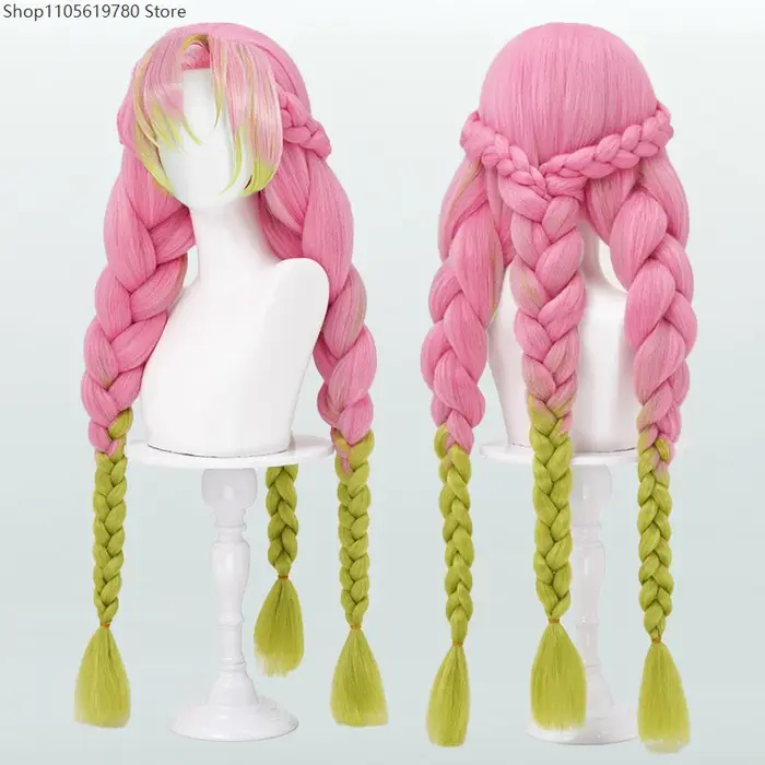 Perruque synthétique longue tressée rose et verte 2026