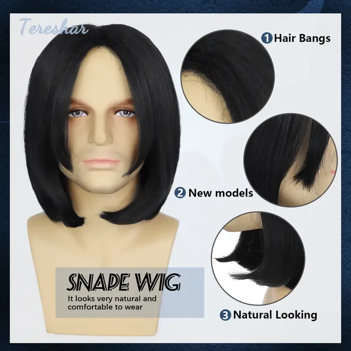 Tereshar professeur Severus Snape perruque synthétique courte droite noir hommes